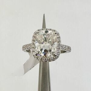 Cushion Cut Moissanite Ring Brilliant 4 Ct Halo GRA Certified 18K 925 Silver